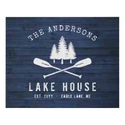 Rustic Lake House Boat Oars Trees Blue Wood Style Faux Canvas Print