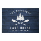 Rustic Lake House Boat Oars Trees Blue Wood Style