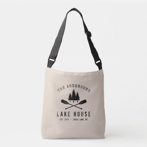 Rustic Lake House Boat Oars Trees Family Name Crossbody Bag