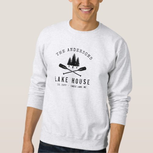 Rustic Lake House Boat Oars Trees Family Name Sweatshirt