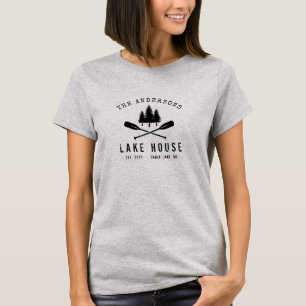 Rustic Lake House Boat Oars Trees Family Name T-Shirt