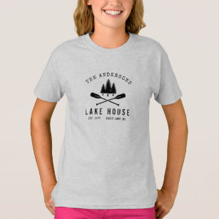 Rustic Lake House Boat Oars Trees Family Name T-Shirt