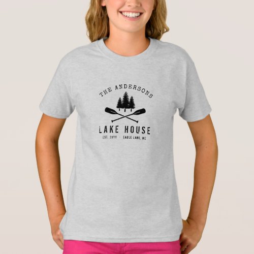 Rustic Lake House Boat Oars Trees Family Name T_Shirt