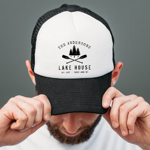 Rustic Lake House Boat Oars Trees Family Name Trucker Hat