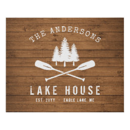 Rustic Lake House Boat Oars Trees Wood Plank Style Faux Canvas Print