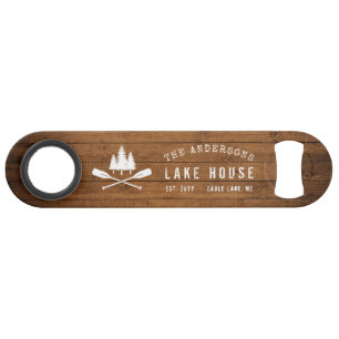 Rustic Lake House Boat Oars Trees Wood Print Bar Key