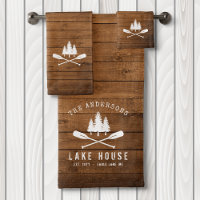 Rustic Lake House Boat Oars Trees Wood Print