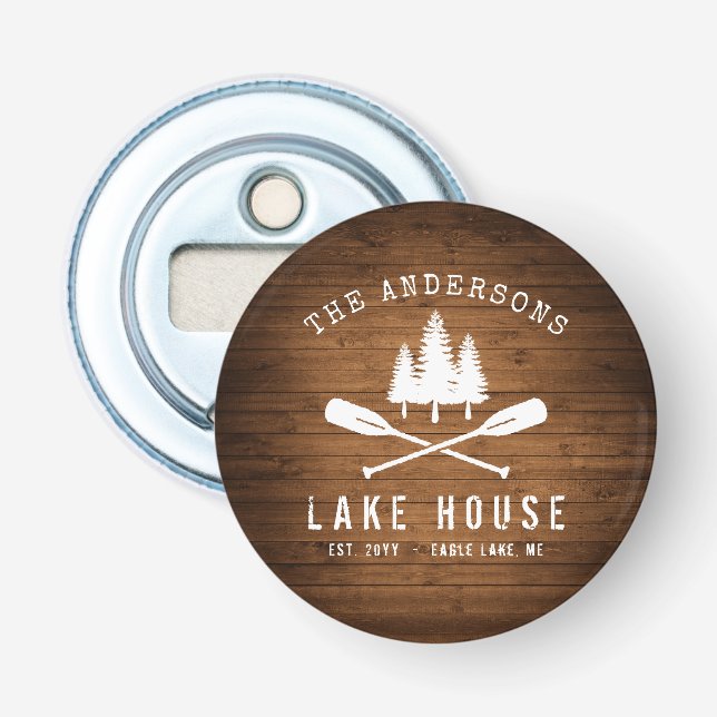 Rustic Lake House Boat Oars Trees Wood Print Bottle Opener (Front)