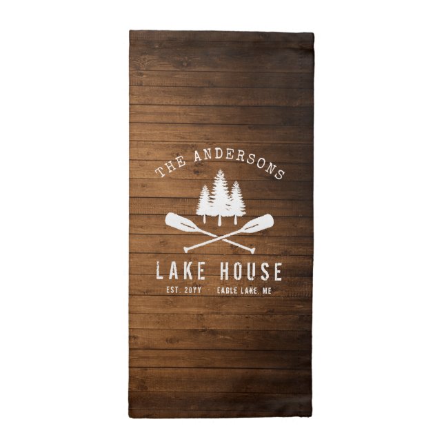 Rustic Lake House Boat Oars Trees Wood Print Cloth Napkin (Half Fold)