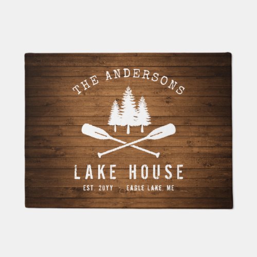 Rustic Lake House Boat Oars Trees Wood Print Doormat