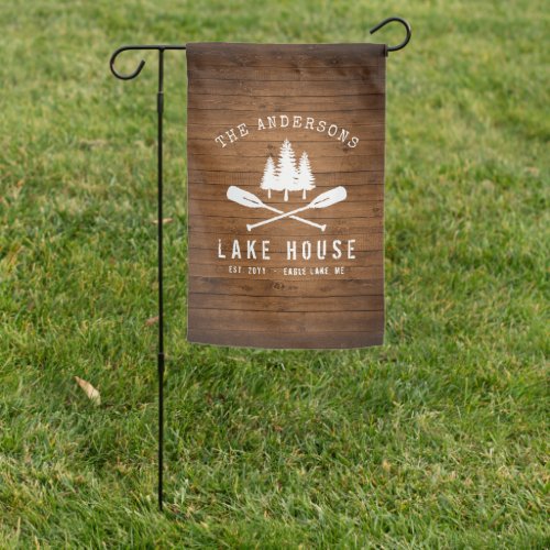 Rustic Lake House Boat Oars Trees Wood Print Garden Flag