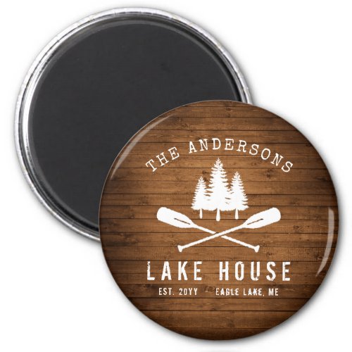 Rustic Lake House Boat Oars Trees Wood Print Magnet