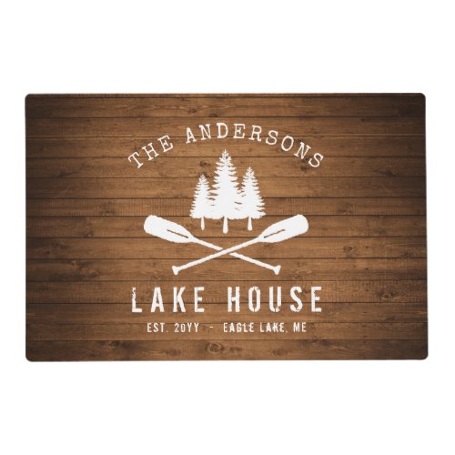 Rustic Lake House Boat Oars Trees Wood Print Placemat