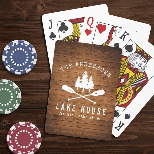 Rustic Lake House Boat Oars Trees Wood Print Poker Cards