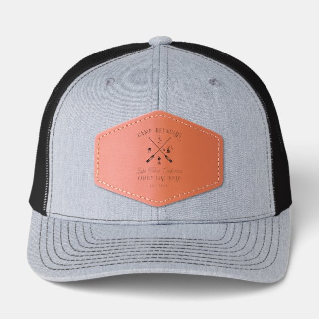 Rustic Lake House Camping Monogram Leather Patch Hat (Front)