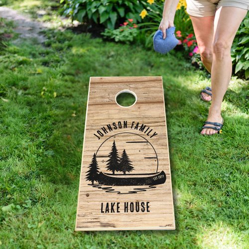 Rustic Lake House Custom Family Name  Cornhole Set