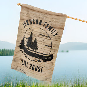 Rustic Lake House Custom Family Name House Flag