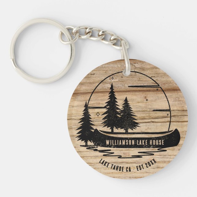 Rustic Lake House Custom Family Name  Keychain (Front)