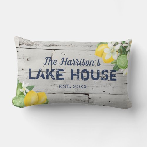 Rustic Lake House Custom Family Name Lumbar Pillow