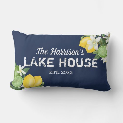 Rustic Lake House Custom Family Name Lumbar Pillow