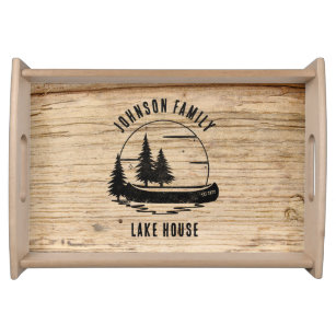 Rustic Lake House Custom Family Name  Serving Tray