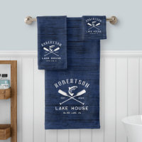 Rustic Lake House Family Name Blue Wood