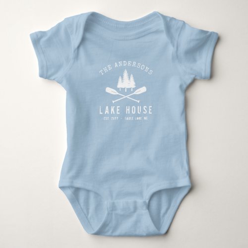 Rustic Lake House Family Name Boat Oars Trees Baby Bodysuit
