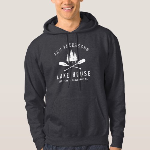 Rustic Lake House Family Name Boat Oars Trees Hoodie