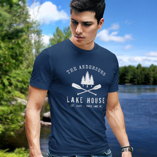 Rustic Lake House Family Name Boat Oars Trees T-Shirt