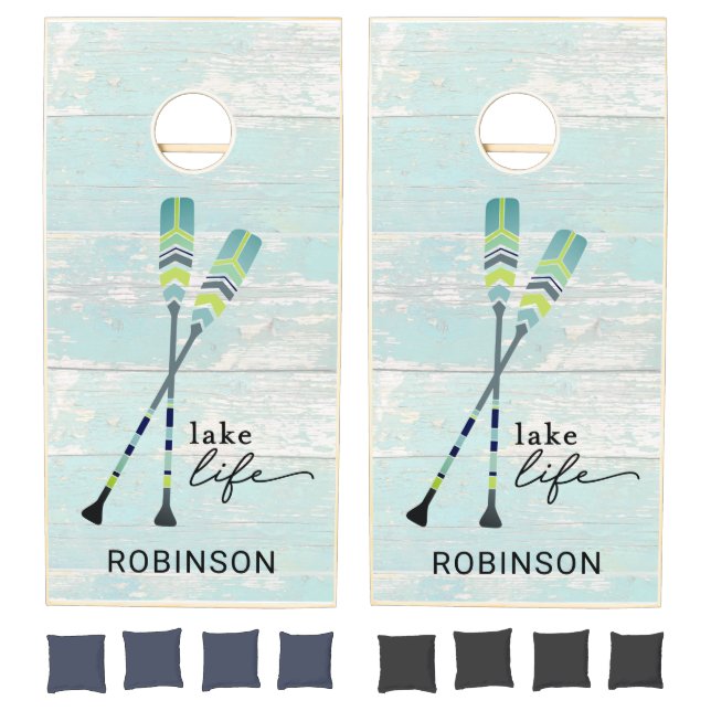 Rustic Lake House Family Name  Cornhole Set (Set)