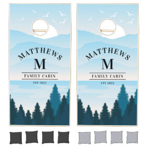 Rustic Lake House Family Name Cornhole Set