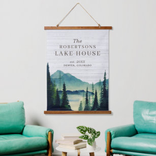 Rustic Lake House   Family Name Hanging Tapestry