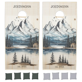 Rustic Lake House Family Theme - Watercolor Cornhole Set