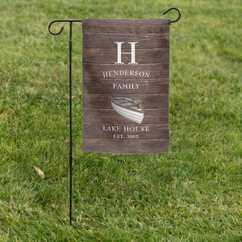 Rustic Lake House Family Wood Monogrammed Garden Flag