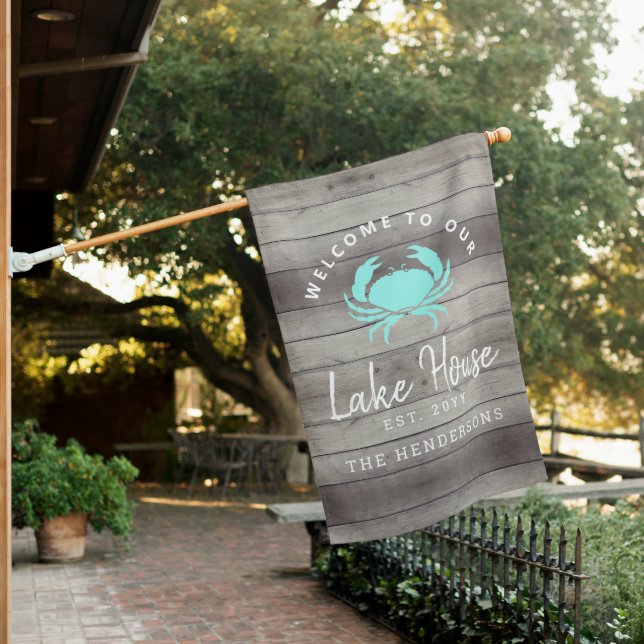 Rustic Lake House Nautical Family Personalized Flag (In SItu)