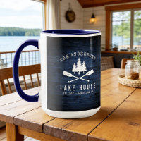 Rustic Lake House Oars Trees Blue Wood Print Large