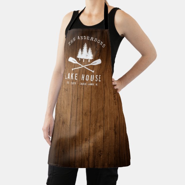 Rustic Lake House Oars Trees Wood Print Apron (Insitu)