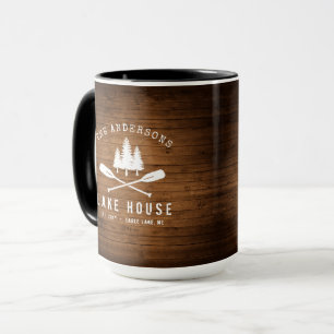 Rustic Lake House Oars Trees Wood Print Large Mug