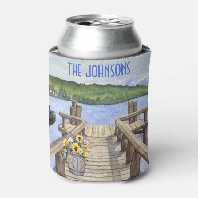Rustic Lake House Themed Family  Can Cooler (Can Front)