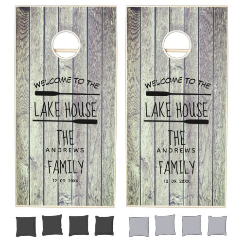 Rustic Lake House Themed Family Cornhole Set