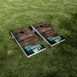 Rustic Lake House Themed Family Cornhole Set<br><div class="desc">Perfect for family barbecues, family reunions or your cabin on the lake. Featuring rustic white wood and hand painted lakeside mountain scene with your family name, year established and any other information you wish. These make great gifts for anyone on your list. Perfect gift for newlyweds. Add your custom wording...</div>