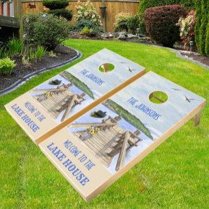Rustic Lake House Themed Family Cornhole Set