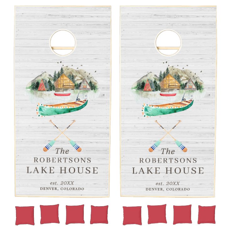 Rustic Lake House Themed Family Cornhole Set Zazzle
