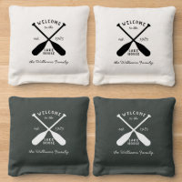 Rustic Lake House Themed Family Name Cornhole Bags