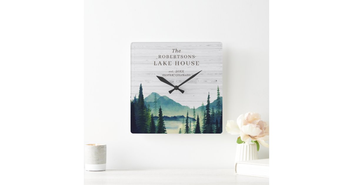 Rustic Lake House Themed Family Name Square Wall Clock Zazzle