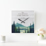 Rustic Lake House Themed | Family Name Square Wall Clock