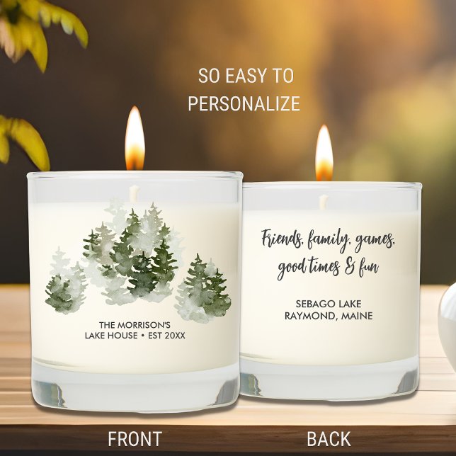 Rustic Lake House Watercolor Pine Trees Custom Scented Candle (Creator Uploaded)