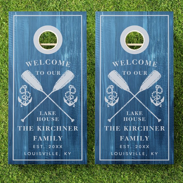 Rustic Lake House Wood Established Family Name Cornhole Set (Creator Uploaded)