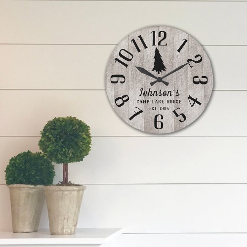 Rustic Lake House Wood Family Large Clock