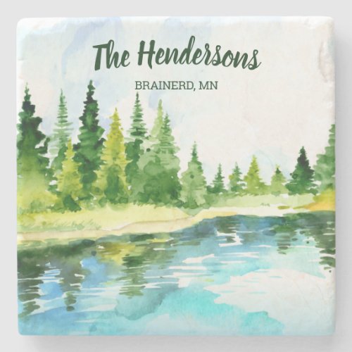 Rustic Lake House Your Name Location Personalized  Stone Coaster